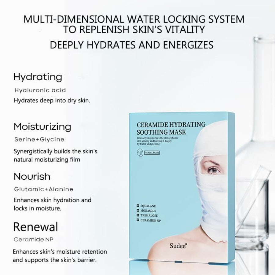 Sudee CERAMIDE HYDRATING SOOTHING MASK - Intense Moisture Barrier Support Calming for Sensitive Skin 5-Layer Hyaluronic Acid & Ceramide Sheet Mask Korean Skincare 5 Sheets, 30g Each