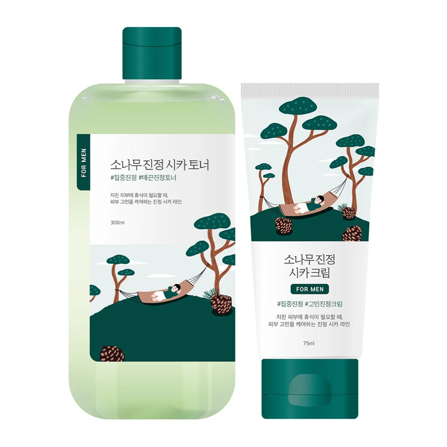 ROUND LAB For Men Pine Calming Cica Toner/Cream Set (Toner 300ml+Cream 75ml)