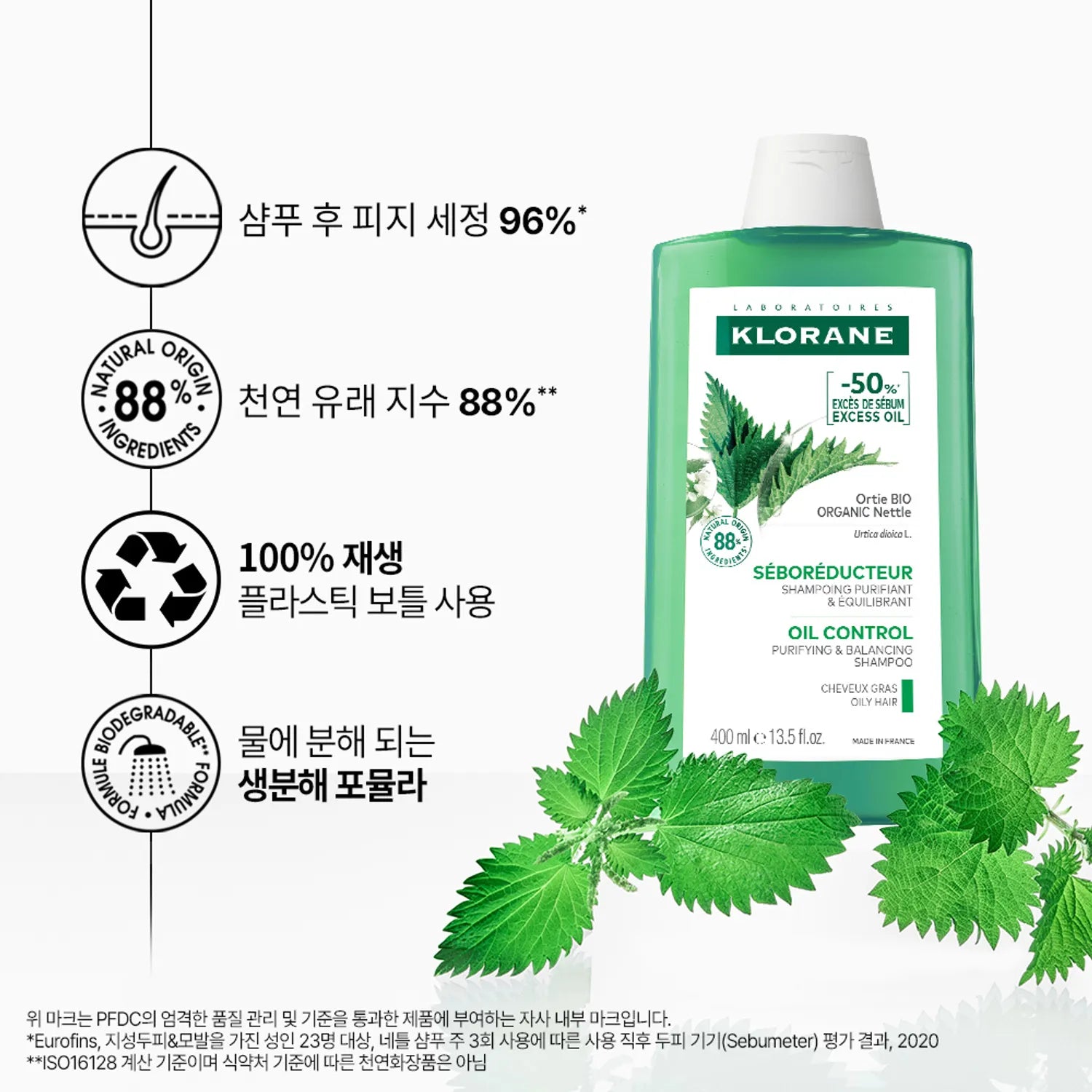 KLORANE Nettle No Sebum Shampoo 400mL (for oily scalp)