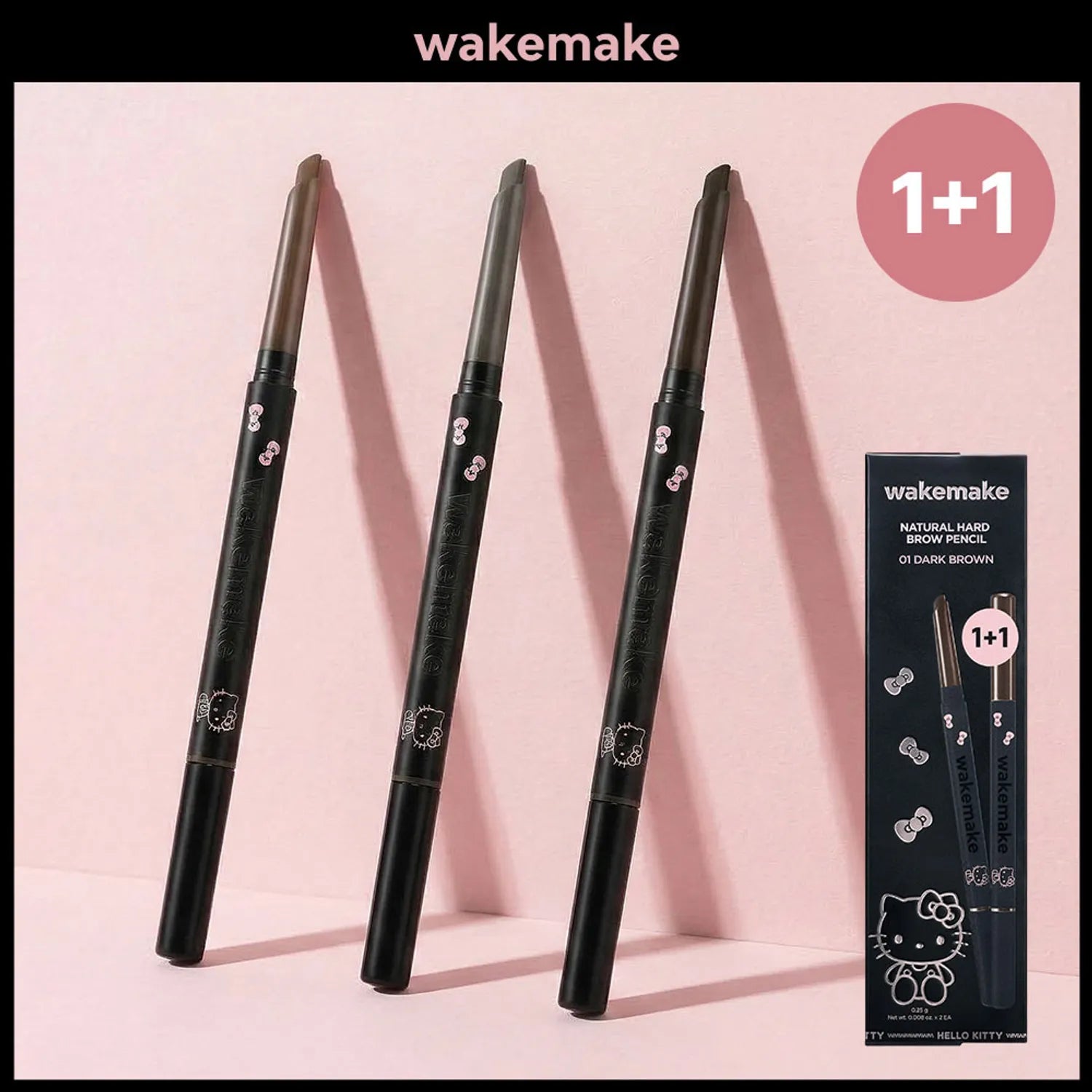 [HELLO KITTY] WAKEMAKE Natural Hard Brow Pencil 1+1 Set (3 Colors)