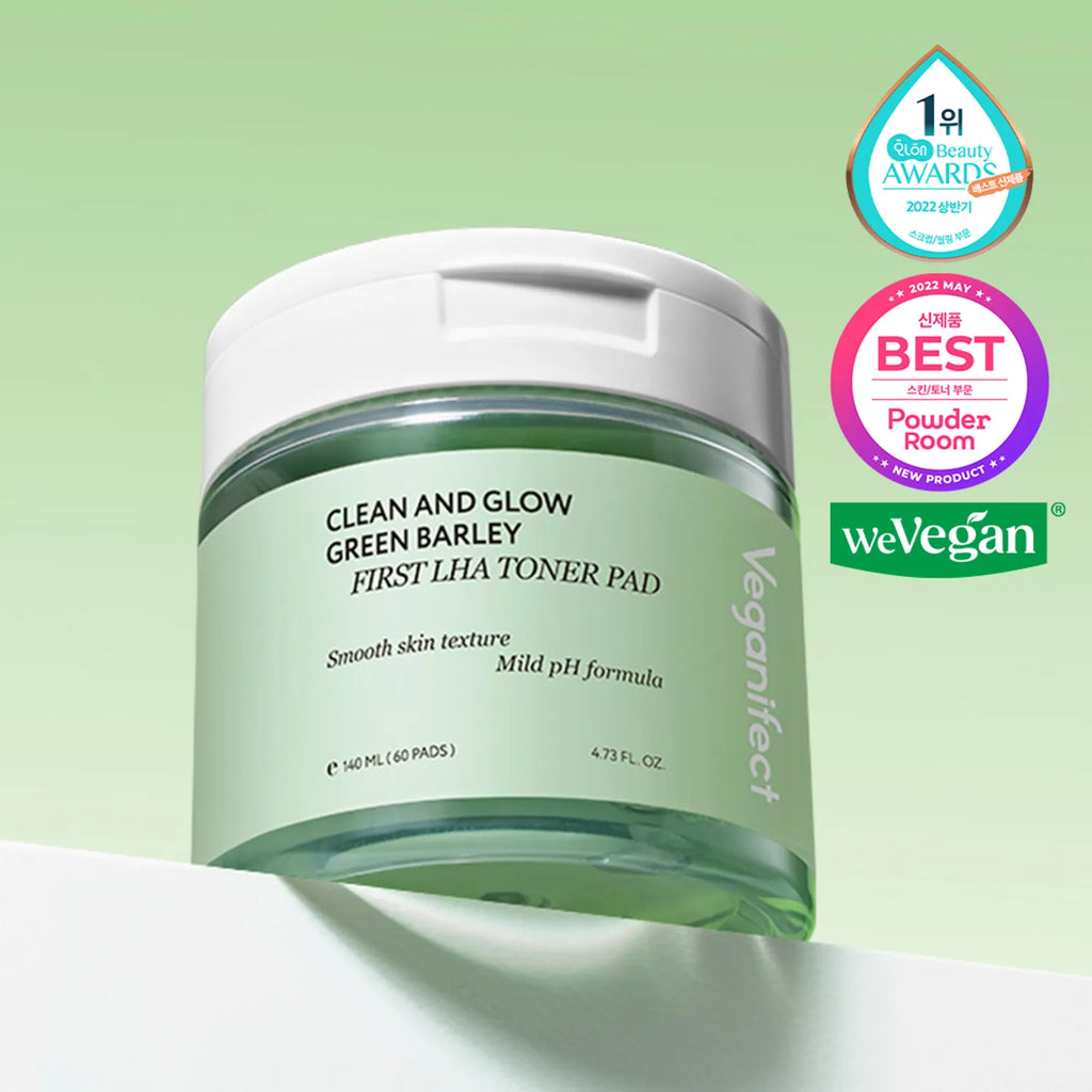 veganifect. Clean & Glow Green Barley First LHA Toner Pad 60P