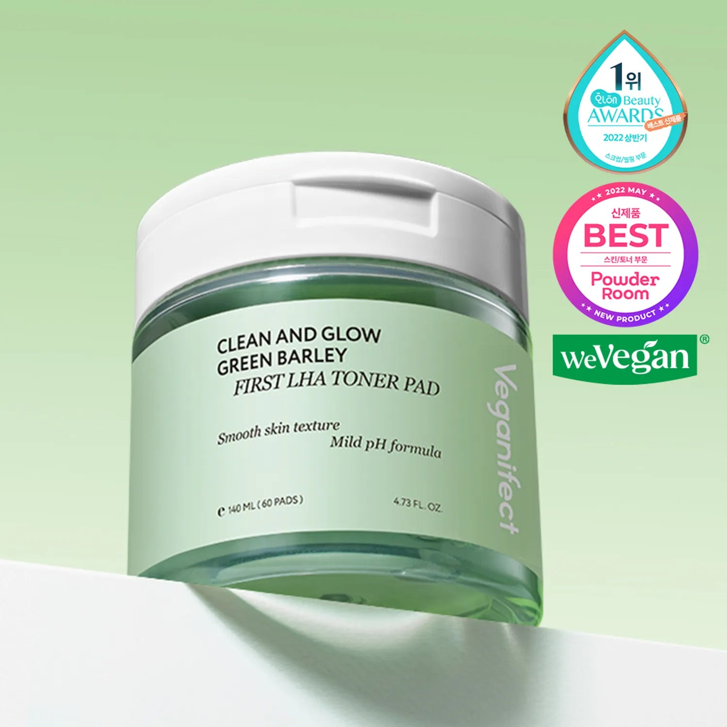 veganifect. Clean & Glow Green Barley First LHA Toner Pad 60P