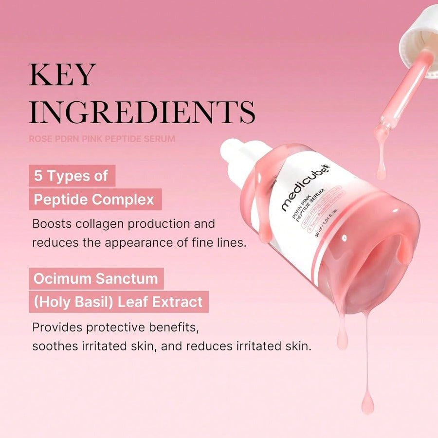 Medicube PDRN Pink Peptide Serum 30ml/1.01 Oz, Pink Glow Serum, Peptide, Niacinamide, Hydrating & Moisturizing & Firming, Uneven Skin Tone, Korean Skincare