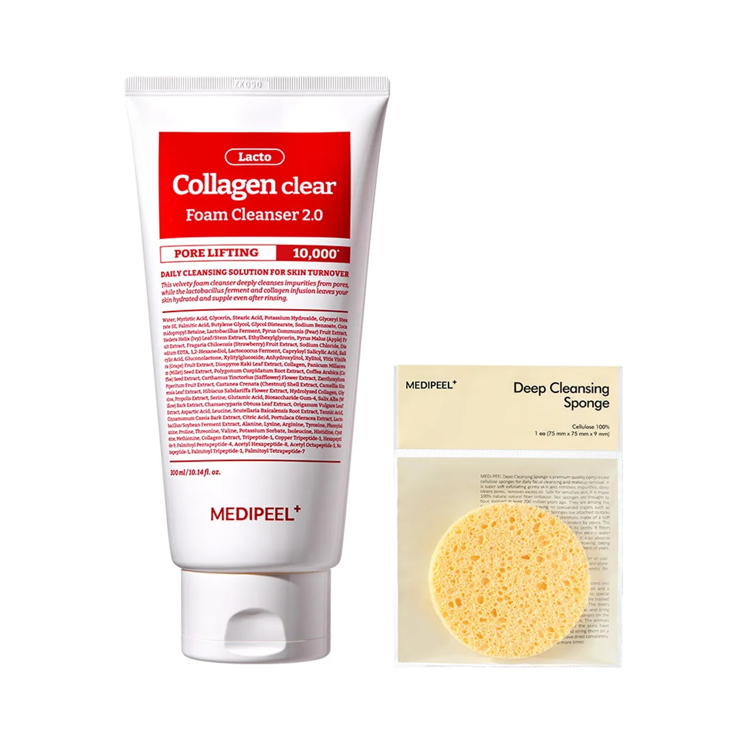 MEDI-PEEL Red Lacto Collagen Clear 2.0 Special Set (300mL+Deep Cleansing Sponge)