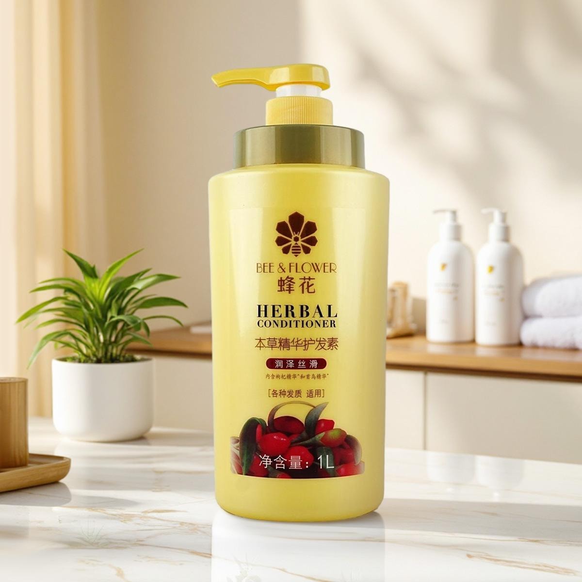 蜂花BEE&FLOWER 本草精华护发素 枸杞&首乌精华 1L #润泽丝滑 滋润顺滑亮泽 干枯毛躁分叉断发暗哑无光发质